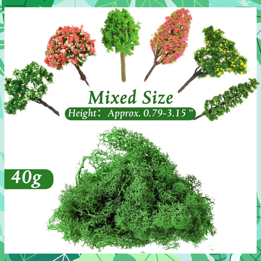 28 Pcs Tiny Model Trees with 40g Faux Green Moss Diorama Materials Kit