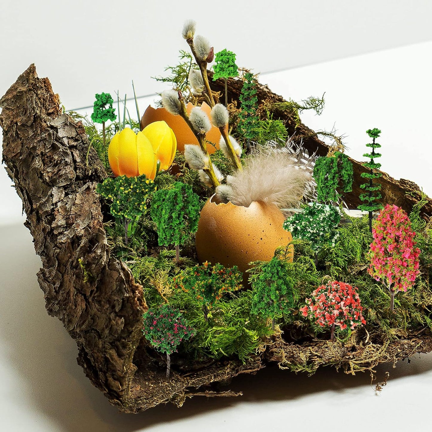 28 Pcs Tiny Model Trees with 40g Faux Green Moss Diorama Materials Kit