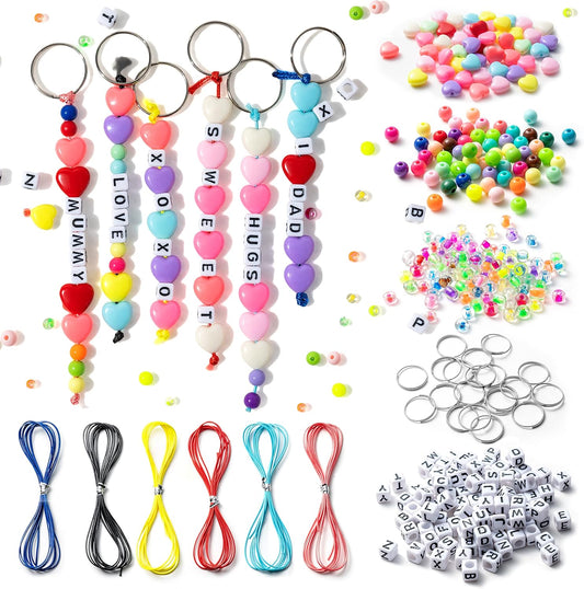 WATINC 286Pcs DIY Keychain Making Crafts Kit – Adjustable Letter & Heart Beads with Key Rings