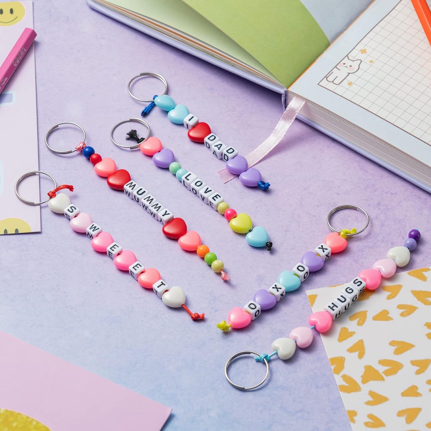 WATINC 286Pcs DIY Keychain Making Crafts Kit – Adjustable Letter & Heart Beads with Key Rings