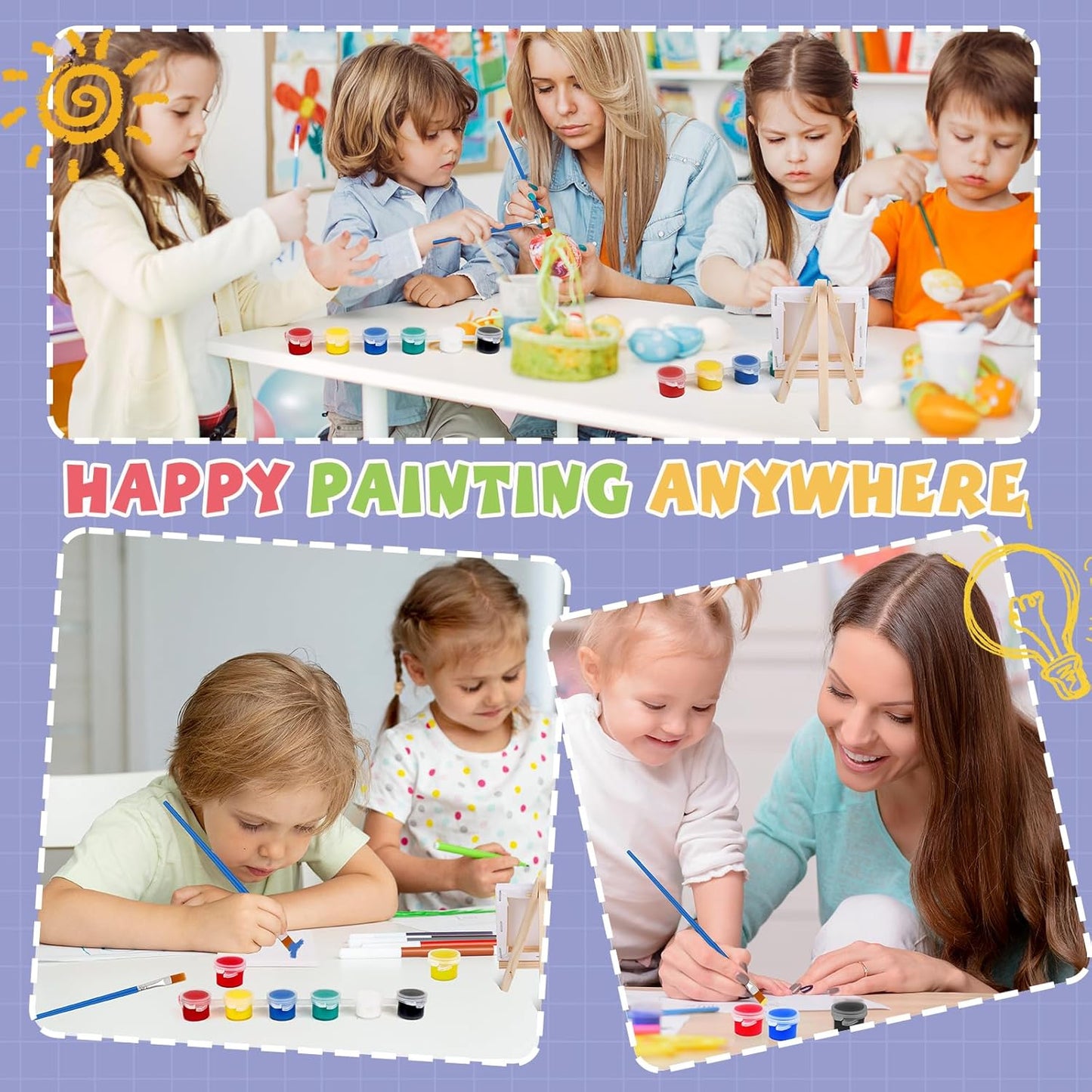 ESRICH 6 Set Mini Acrylic Paint Kit – Mini Canvas & Easel Set for Kids, Artists, and Beginners