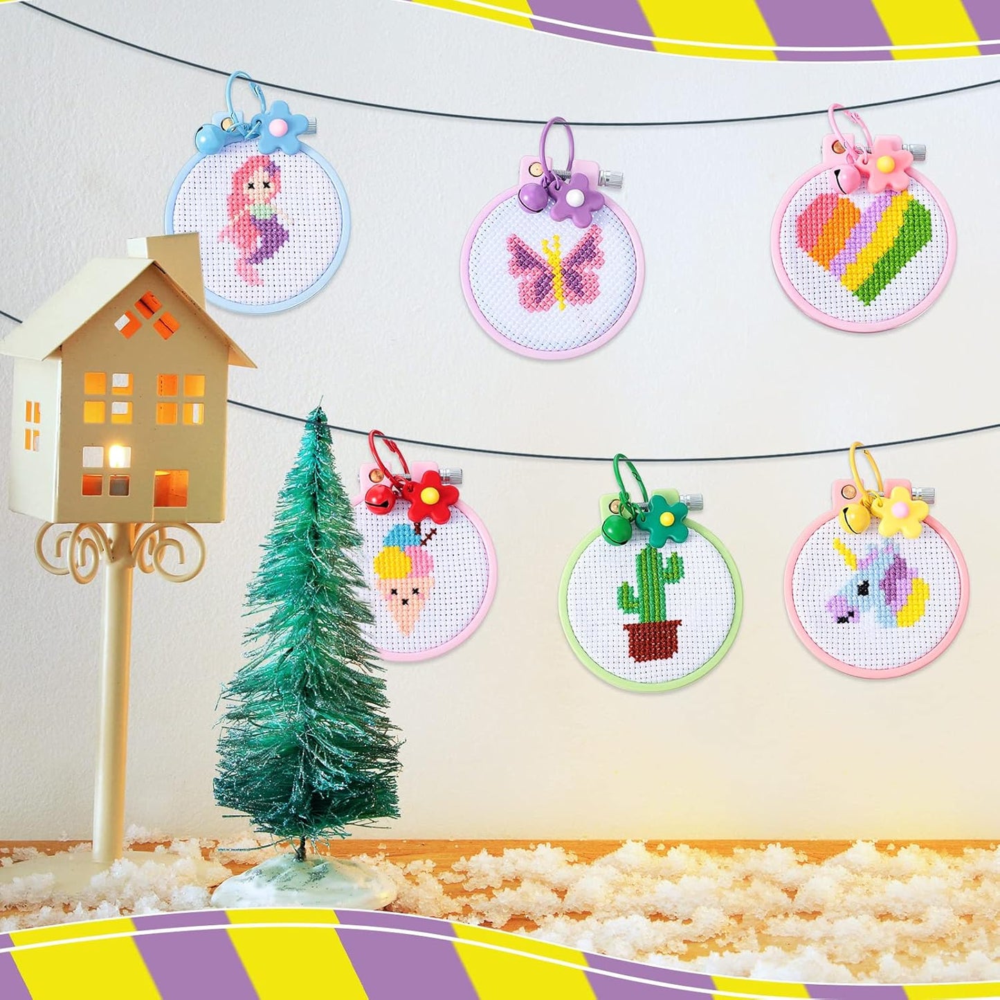 Chuangdi 6 Sets Cross Stitch Kits for Beginners – Embroidery Stitches Practice Needlepoint for Starters