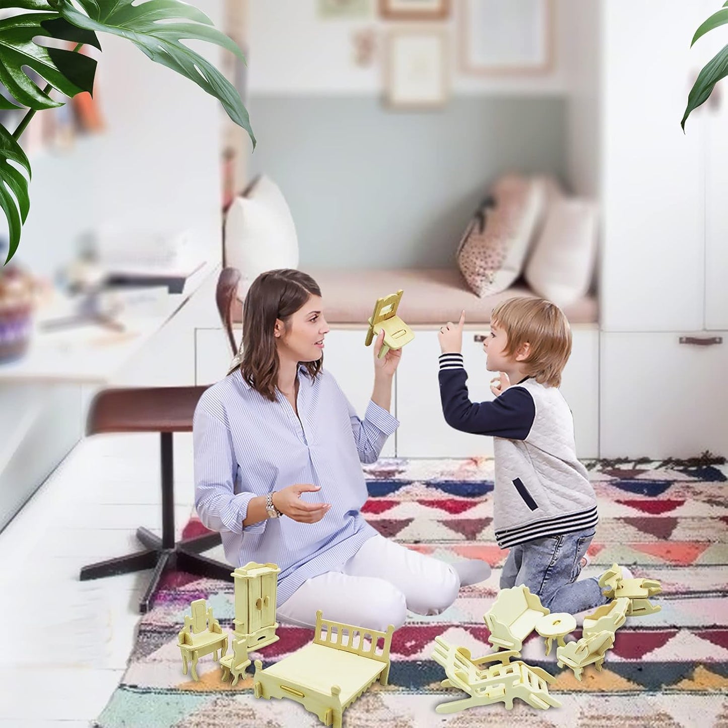 Small Furniture, Dollhouse Furniture and Accessories – 34PCS Wooden Dollhouse Furniture Set