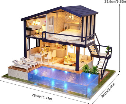 DIY Miniature House Kit, Wooden Assembling House Kit, Tiny House with Furniture LED (Time Apartment)
