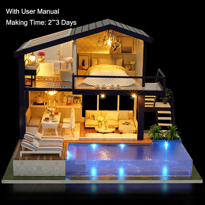 DIY Miniature House Kit, Wooden Assembling House Kit, Tiny House with Furniture LED (Time Apartment)