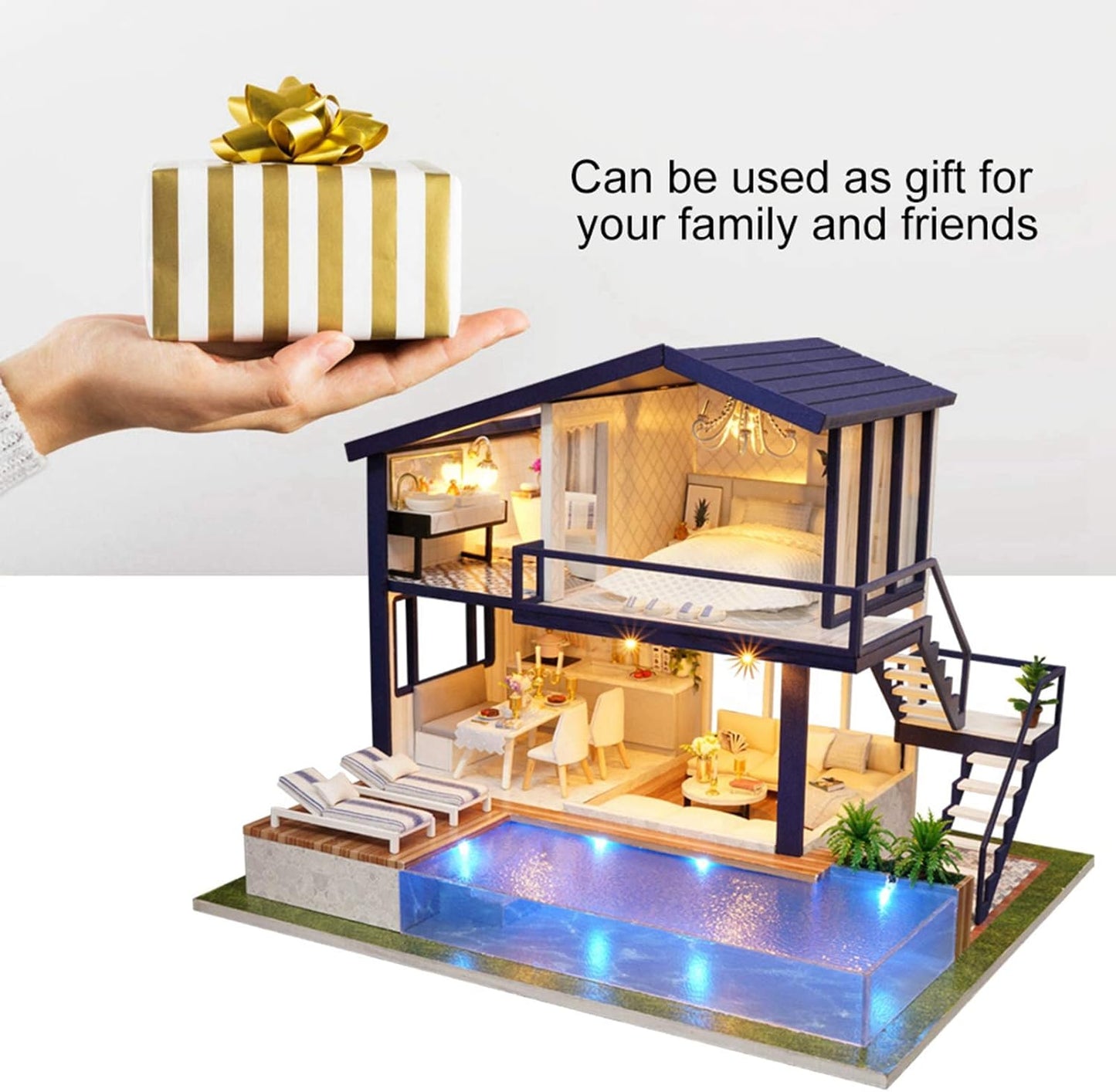 DIY Miniature House Kit, Wooden Assembling House Kit, Tiny House with Furniture LED (Time Apartment)
