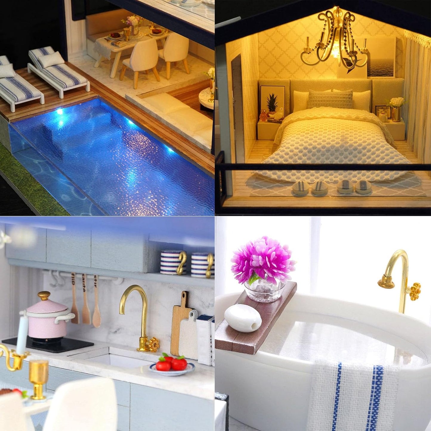 DIY Miniature House Kit, Wooden Assembling House Kit, Tiny House with Furniture LED (Time Apartment)