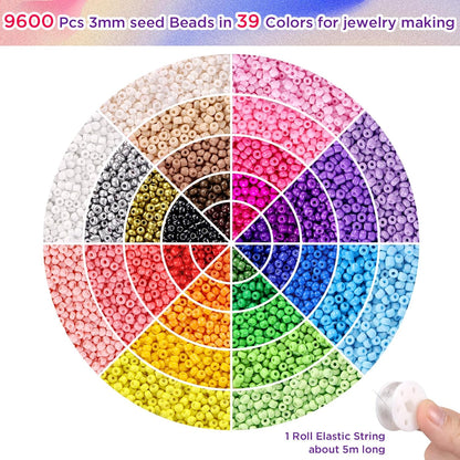 Funtopia 39 Colors 3mm Seed Beads – 9,600pcs Small Beads for Jewelry & Bracelet Making