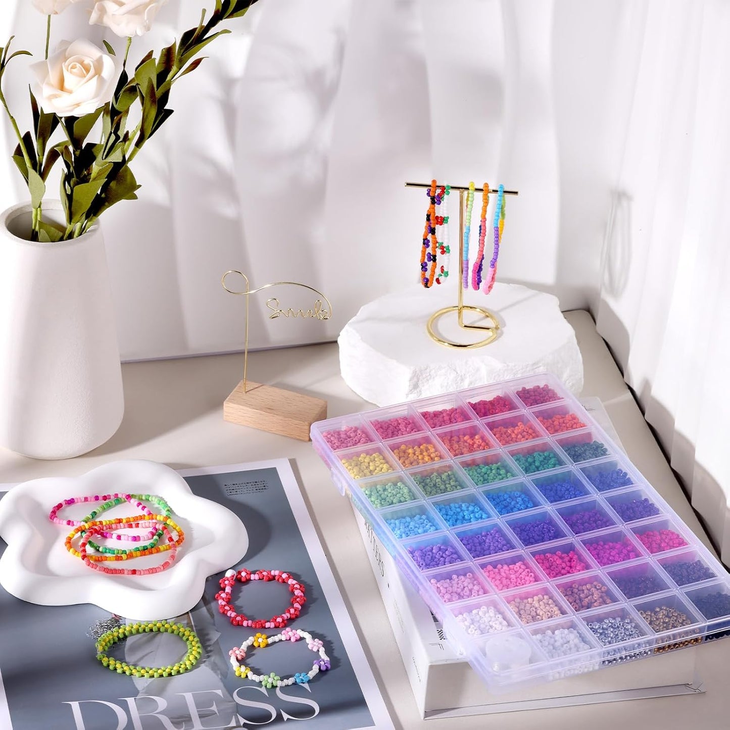 Funtopia 39 Colors 3mm Seed Beads – 9,600pcs Small Beads for Jewelry & Bracelet Making