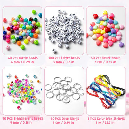 WATINC 286Pcs DIY Keychain Making Crafts Kit – Adjustable Letter & Heart Beads with Key Rings