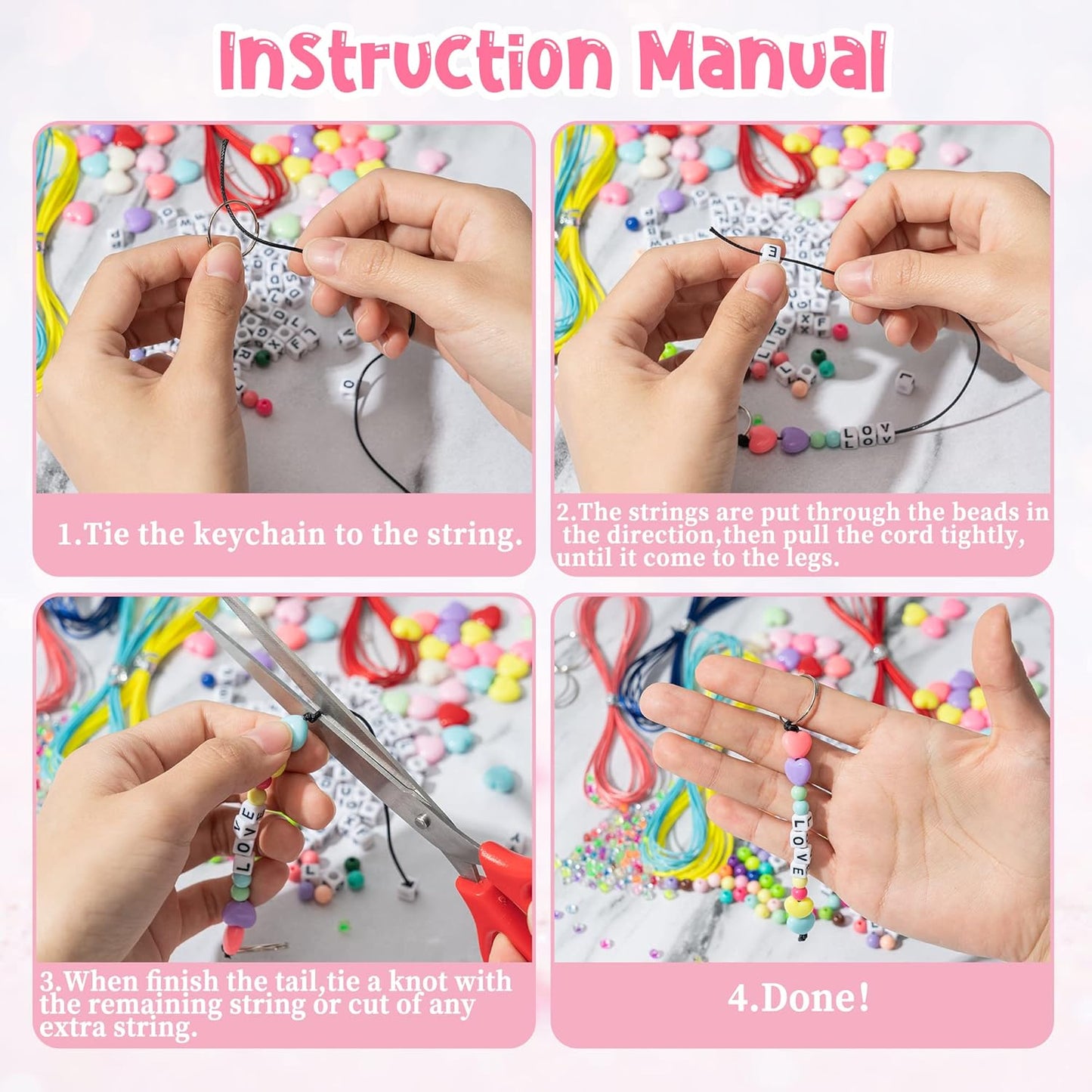 WATINC 286Pcs DIY Keychain Making Crafts Kit – Adjustable Letter & Heart Beads with Key Rings