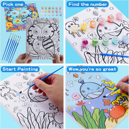 3 Pack Paint by Numbers Kit for Kids Ages 8–12 – Framed Canvas with Acrylic Paints & Brushes