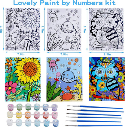 3 Pack Paint by Numbers Kit for Kids Ages 8–12 – Framed Canvas with Acrylic Paints & Brushes