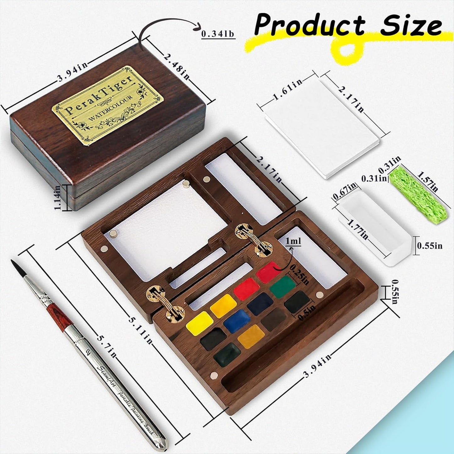 MEI COLOUR Portable Mini Watercolor Paint Set for Adult Artists – Wooden Pocket 12-Color Travel Kit