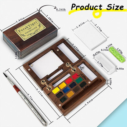 MEI COLOUR Portable Mini Watercolor Paint Set for Adult Artists – Wooden Pocket 12-Color Travel Kit