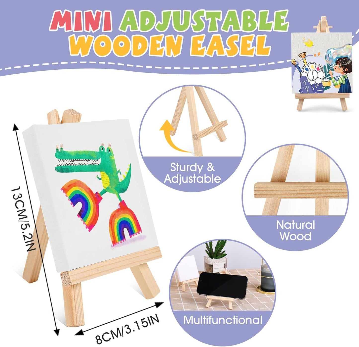 ESRICH 6 Set Mini Acrylic Paint Kit – Mini Canvas & Easel Set for Kids, Artists, and Beginners
