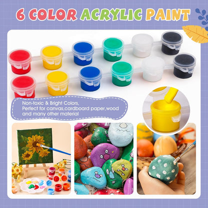 ESRICH 6 Set Mini Acrylic Paint Kit – Mini Canvas & Easel Set for Kids, Artists, and Beginners