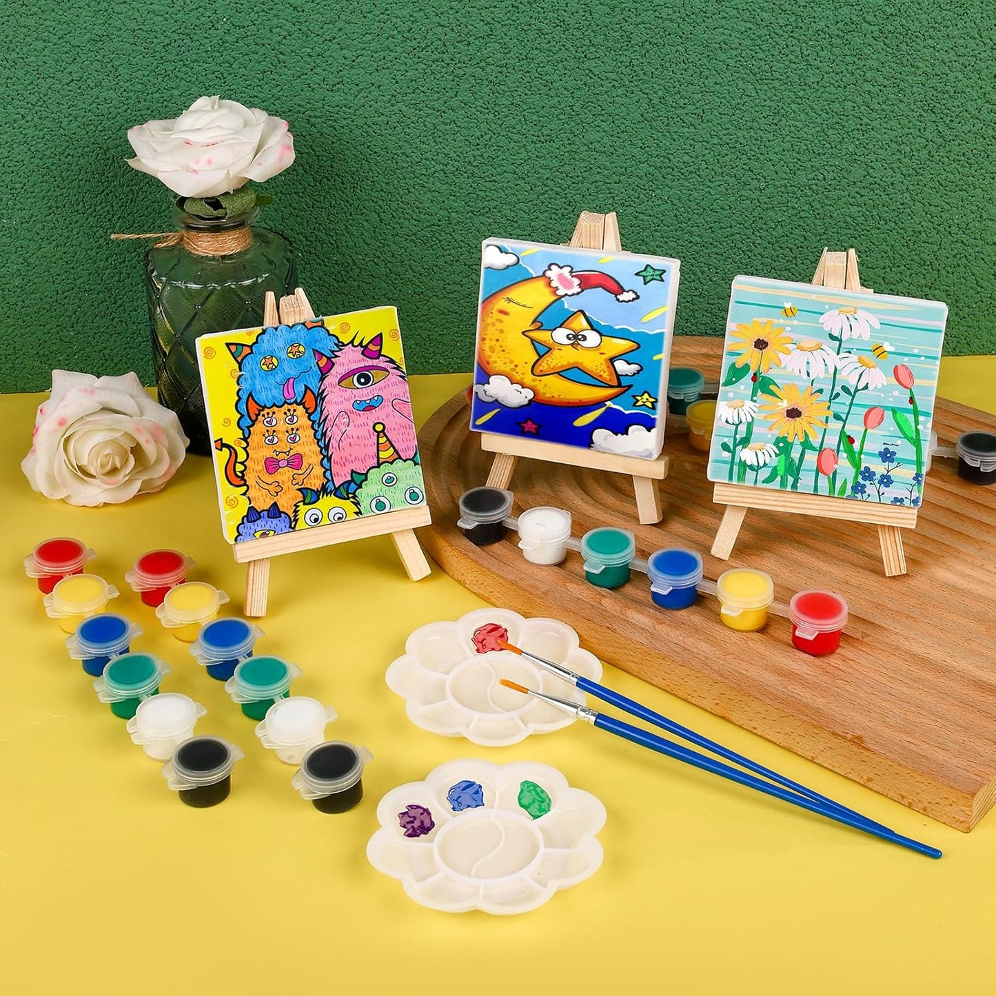 ESRICH 6 Set Mini Acrylic Paint Kit – Mini Canvas & Easel Set for Kids, Artists, and Beginners
