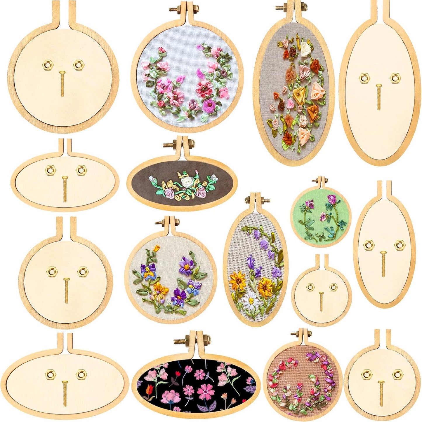 Mini Embroidery Hoop Wooden Mini Stitch Hoop Ring for DIY Pendant Crafts (16 Sets)