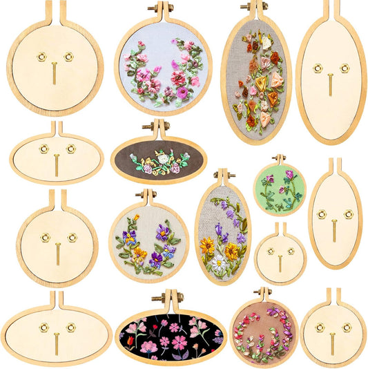 Mini Embroidery Hoop Wooden Mini Stitch Hoop Ring for DIY Pendant Crafts (16 Sets)