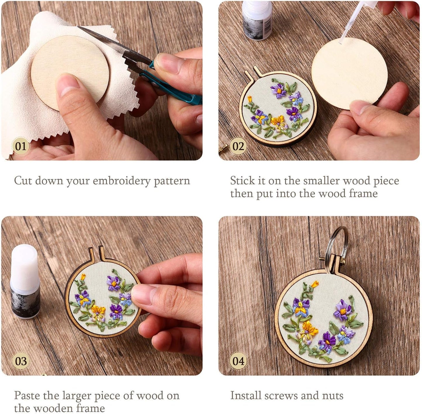 Mini Embroidery Hoop Wooden Mini Stitch Hoop Ring for DIY Pendant Crafts (16 Sets)
