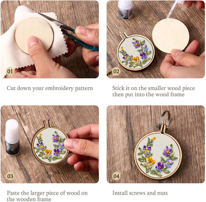Mini Embroidery Hoop Wooden Mini Stitch Hoop Ring for DIY Pendant Crafts (16 Sets)