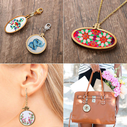 Mini Embroidery Hoop Wooden Mini Stitch Hoop Ring for DIY Pendant Crafts (16 Sets)