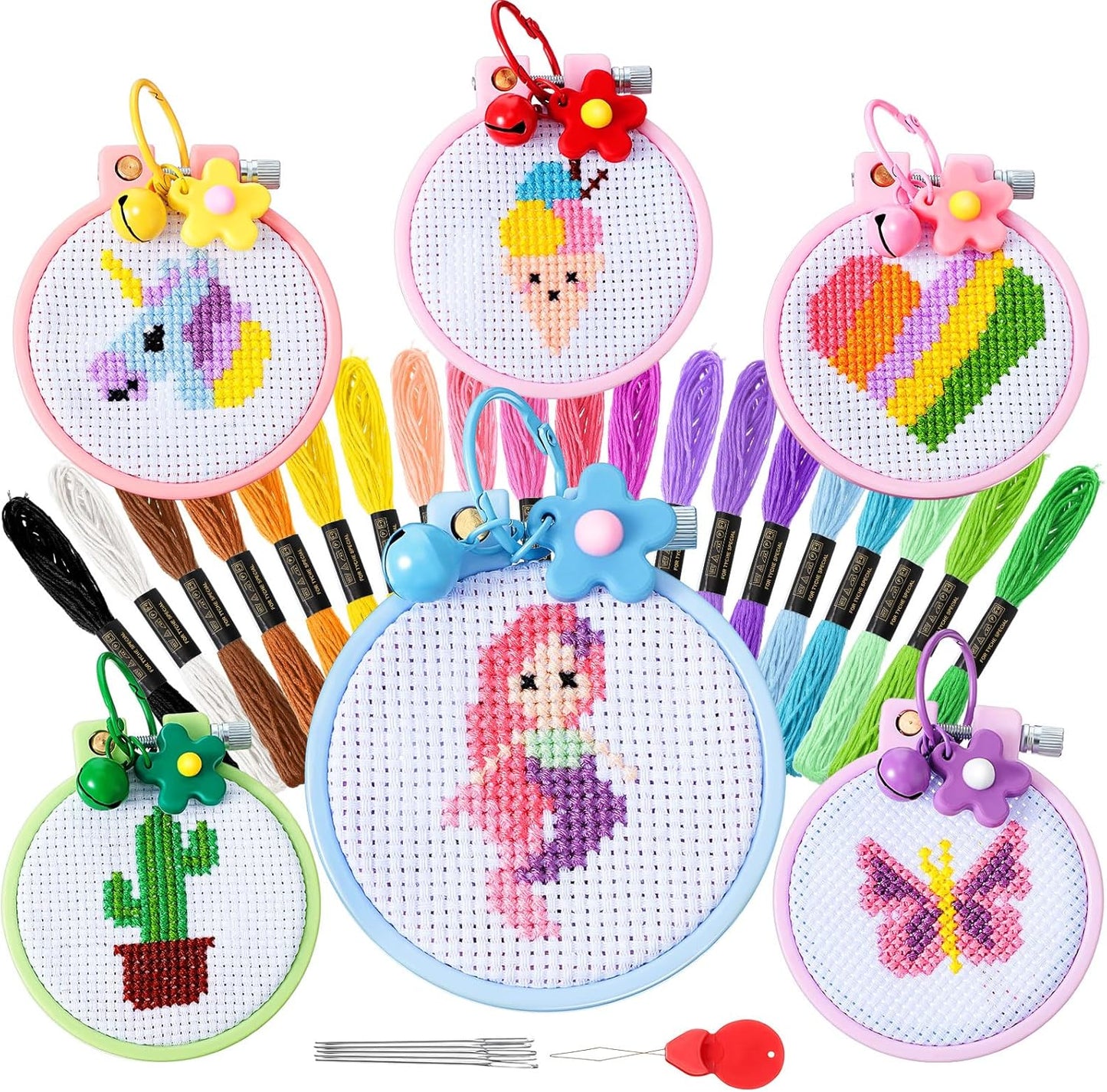 Chuangdi 6 Sets Cross Stitch Kits for Beginners – Embroidery Stitches Practice Needlepoint for Starters