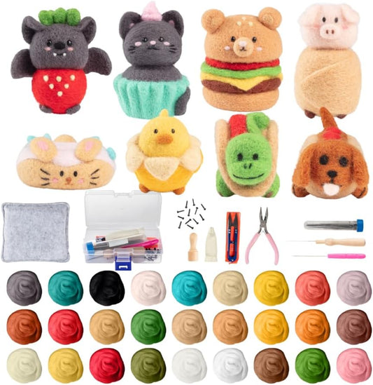 DIY Needle Felting Kit w/ Case – Animal Foodie Friends (Make 8 Adorable Designs)
