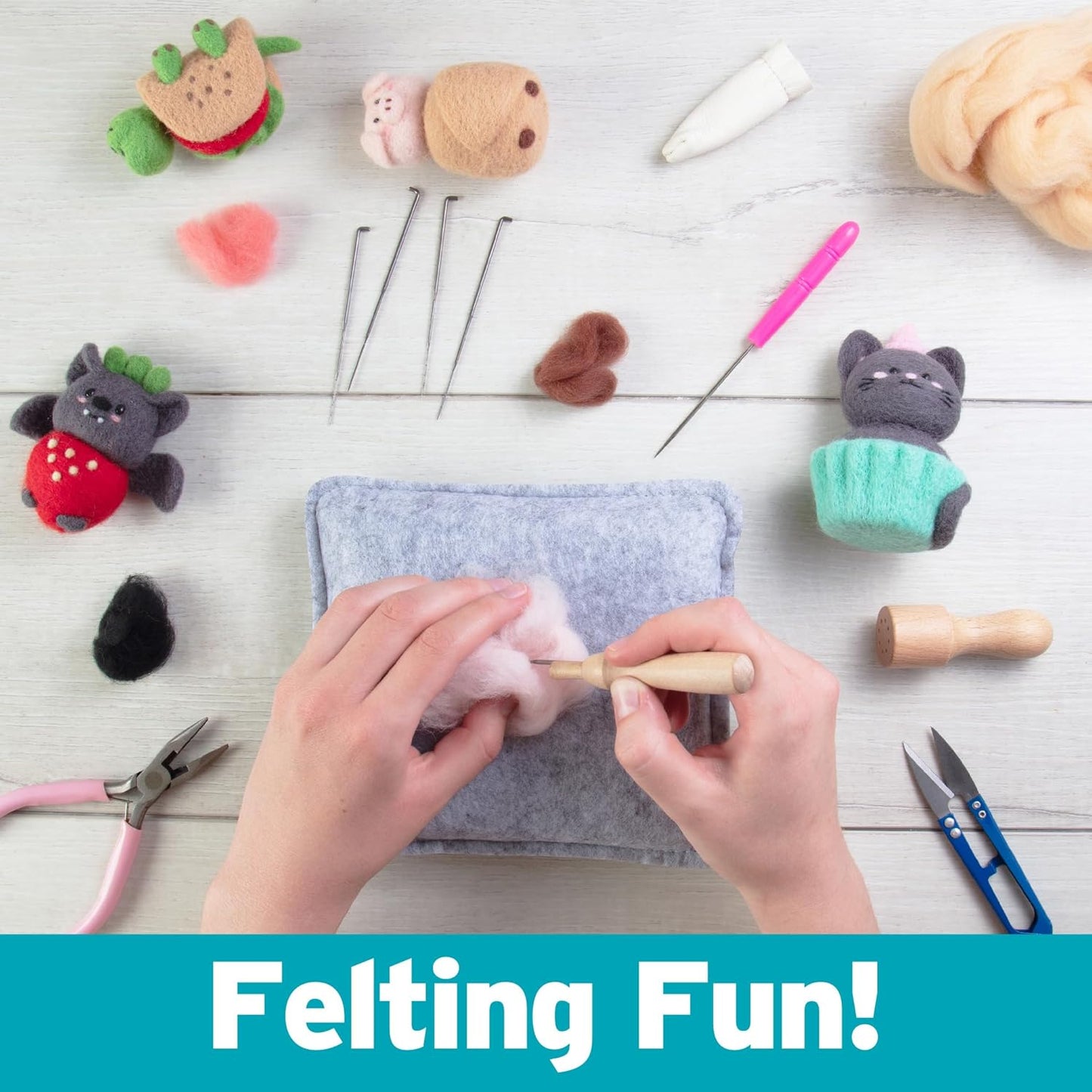 DIY Needle Felting Kit w/ Case – Animal Foodie Friends (Make 8 Adorable Designs)